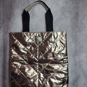 Metallic Copper Metalic  Tote Bag with Black Handles